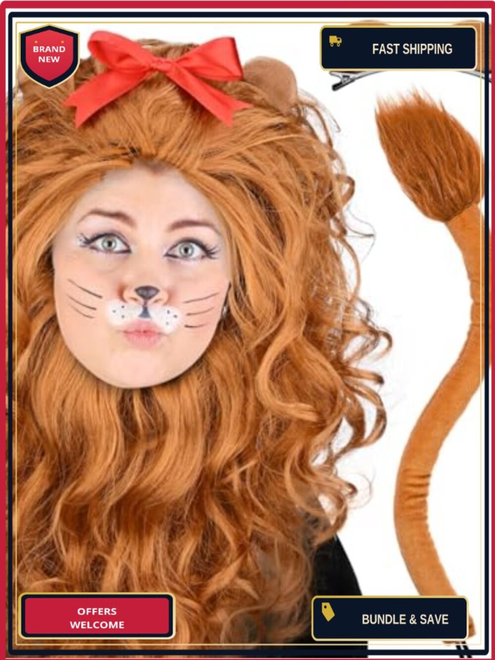Adult Lion Costume Set Wig Beard Ears Tail Cosplay Halloween Outfit